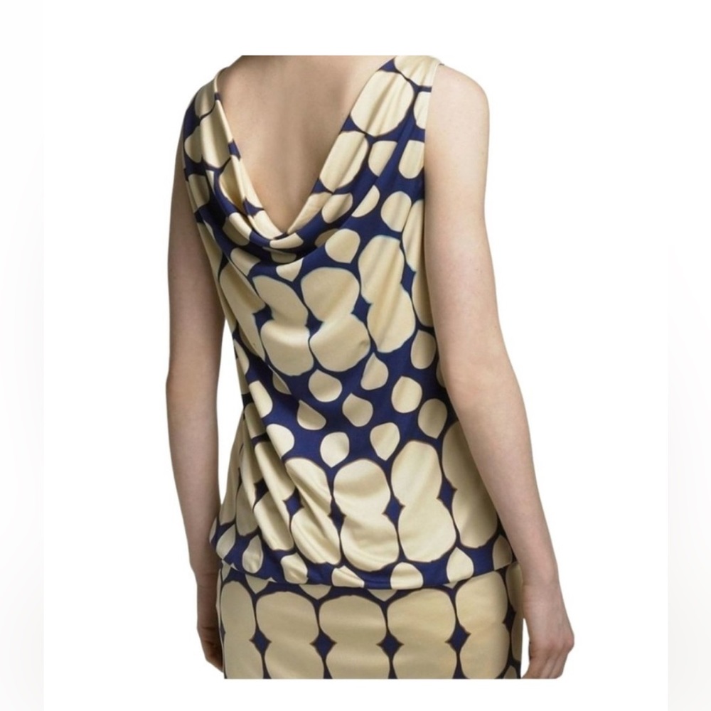 Diane Von Furstenberg Silk Cowl Neck Drapey Tunic Blue Cream Top/Dress Small